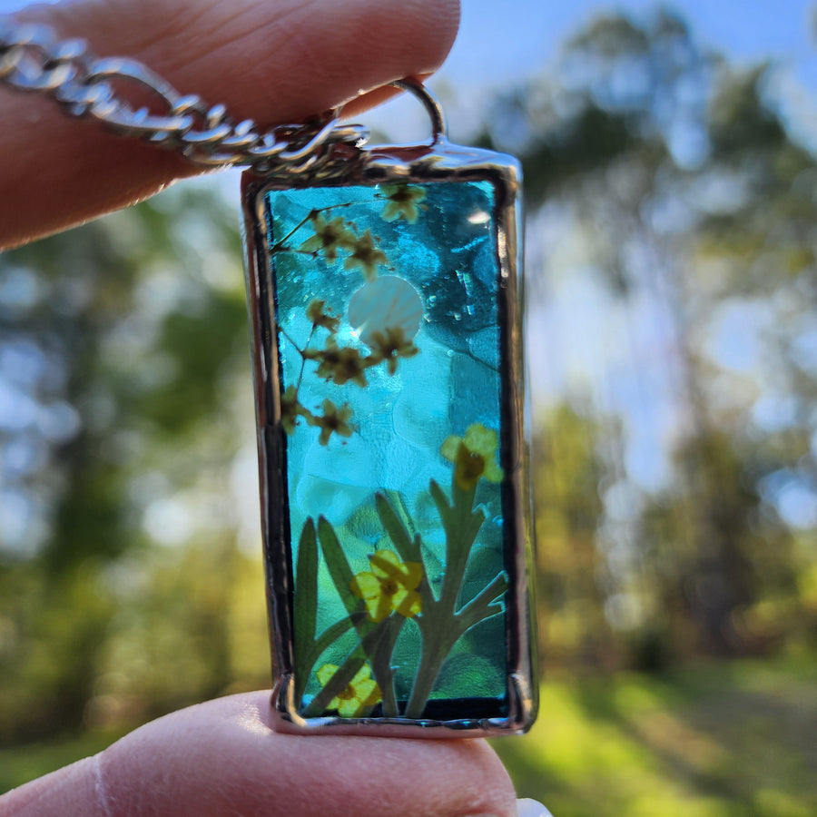 Real Pressed Flower Jewelry, Stained Glass, Full Moon Series C - SOLD