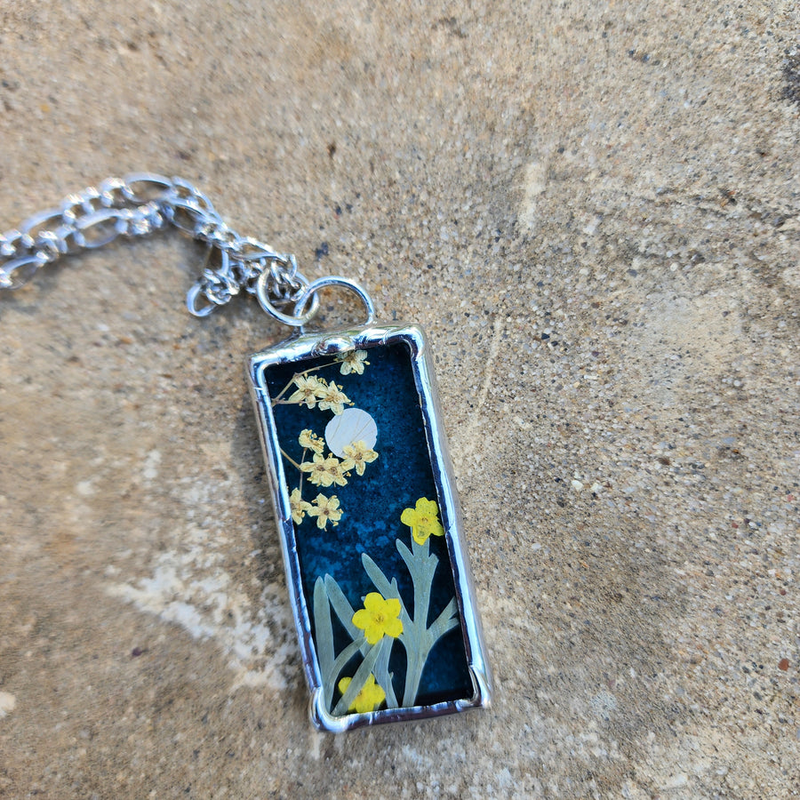 Real Pressed Flower Jewelry, Stained Glass, Full Moon Series C - SOLD