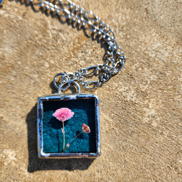 Real Pressed Flower Jewelry, Turquoise Stained Glass - SOLD