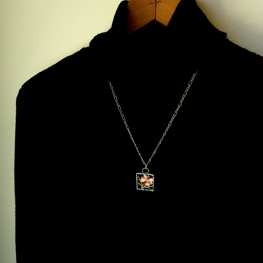 Real Pressed Flower Jewelry, Roses in Turquoise Stained Glass - SOLD