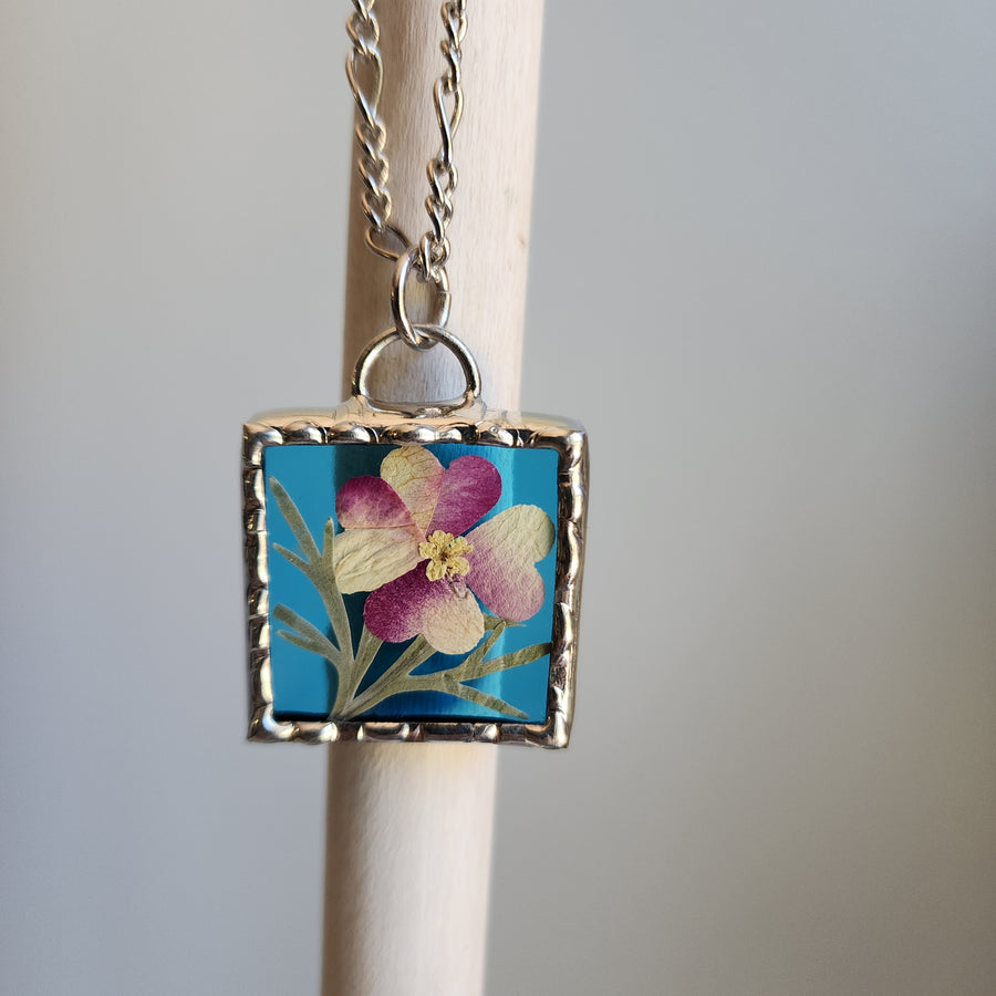 Real Pressed Flower Jewelry, Roses in Turquoise Stained Glass - SOLD
