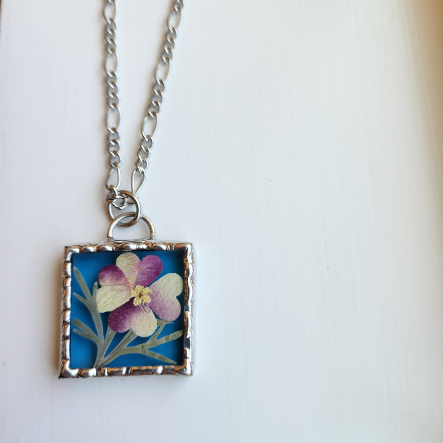 Real Pressed Flower Jewelry, Roses in Turquoise Stained Glass - SOLD