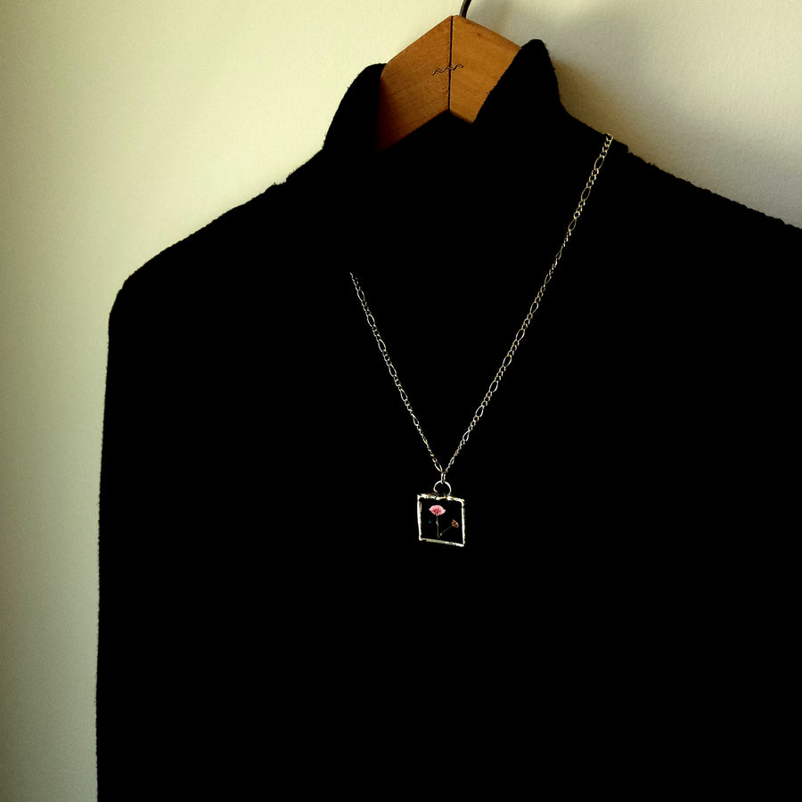 Real Pressed Flower Jewelry, Turquoise Stained Glass - SOLD