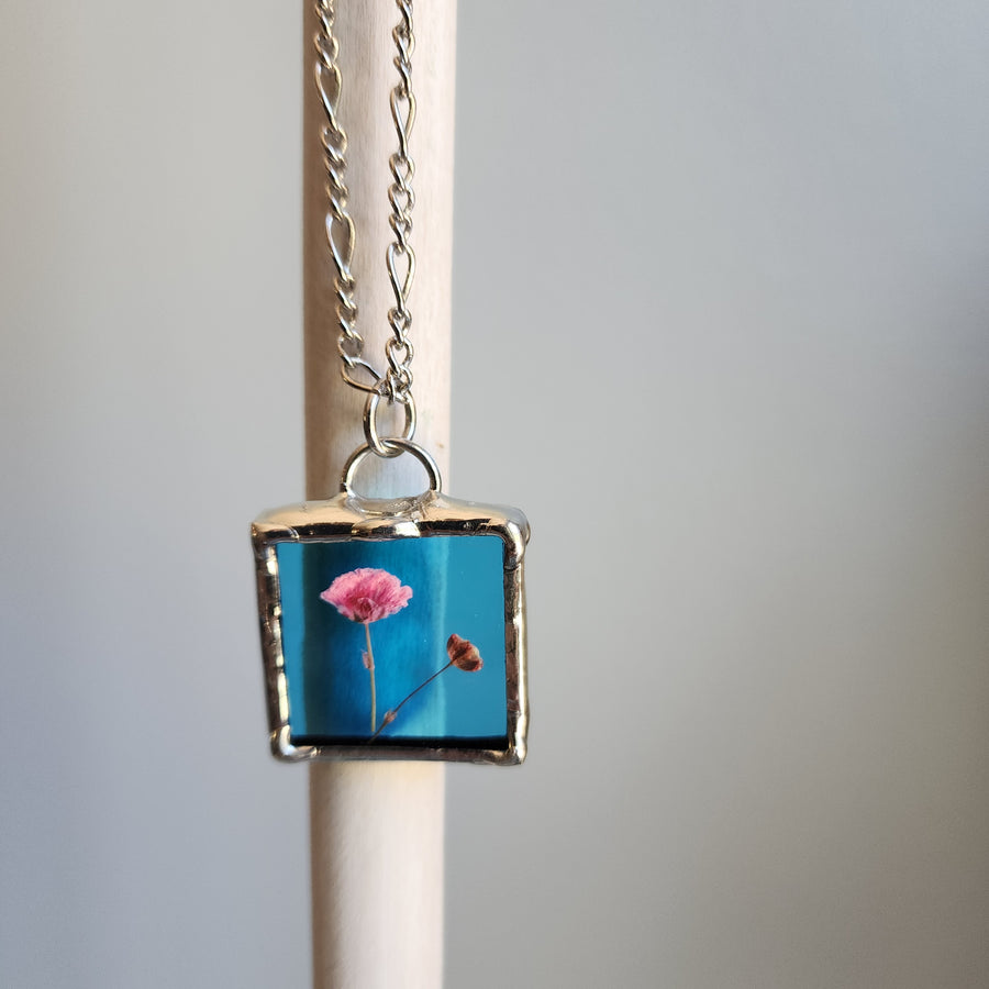 Real Pressed Flower Jewelry, Turquoise Stained Glass - SOLD