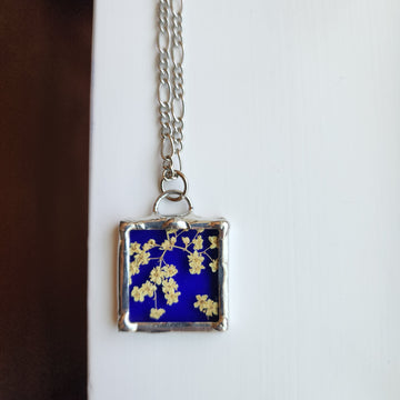 Real Pressed Flower Jewelry, Blue Stained Glass - SOLD