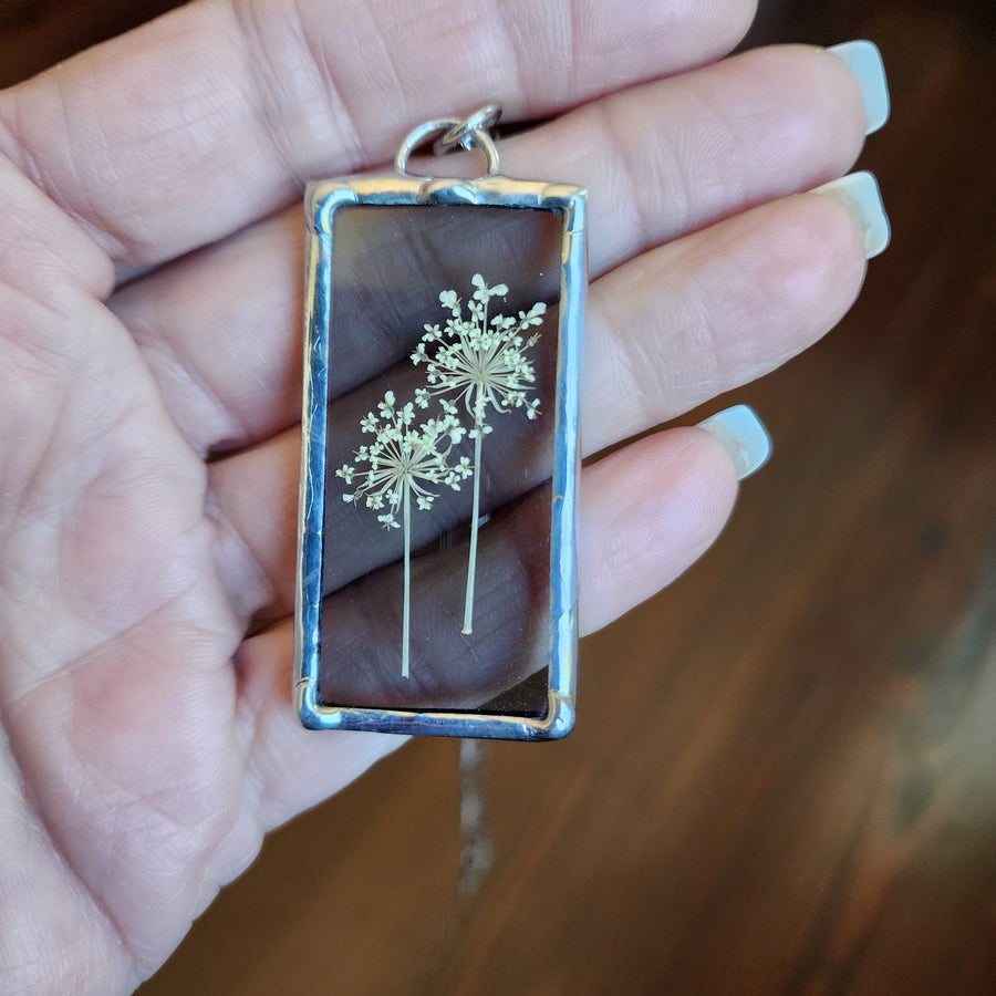 Real Pressed Flower Jewelry, Smokey Stained Glass