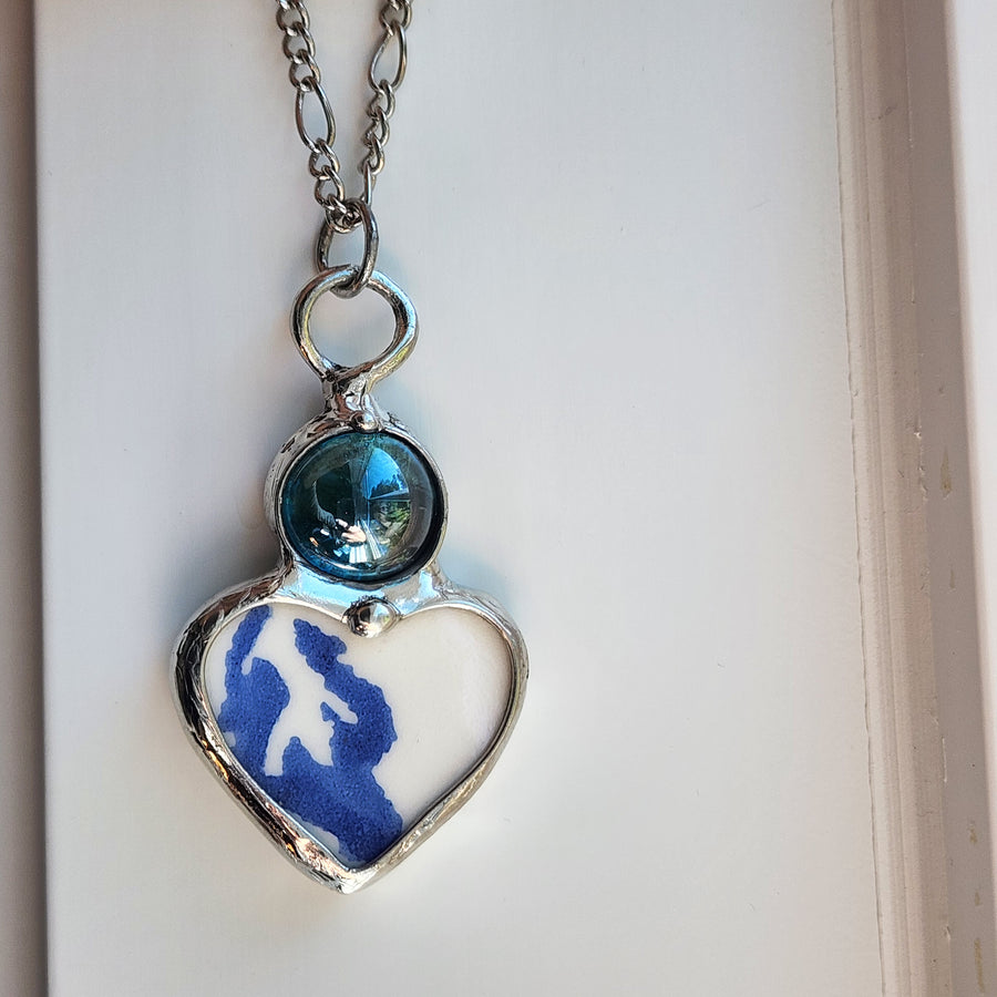 Blue & White Repurposed China Heart - SOLD