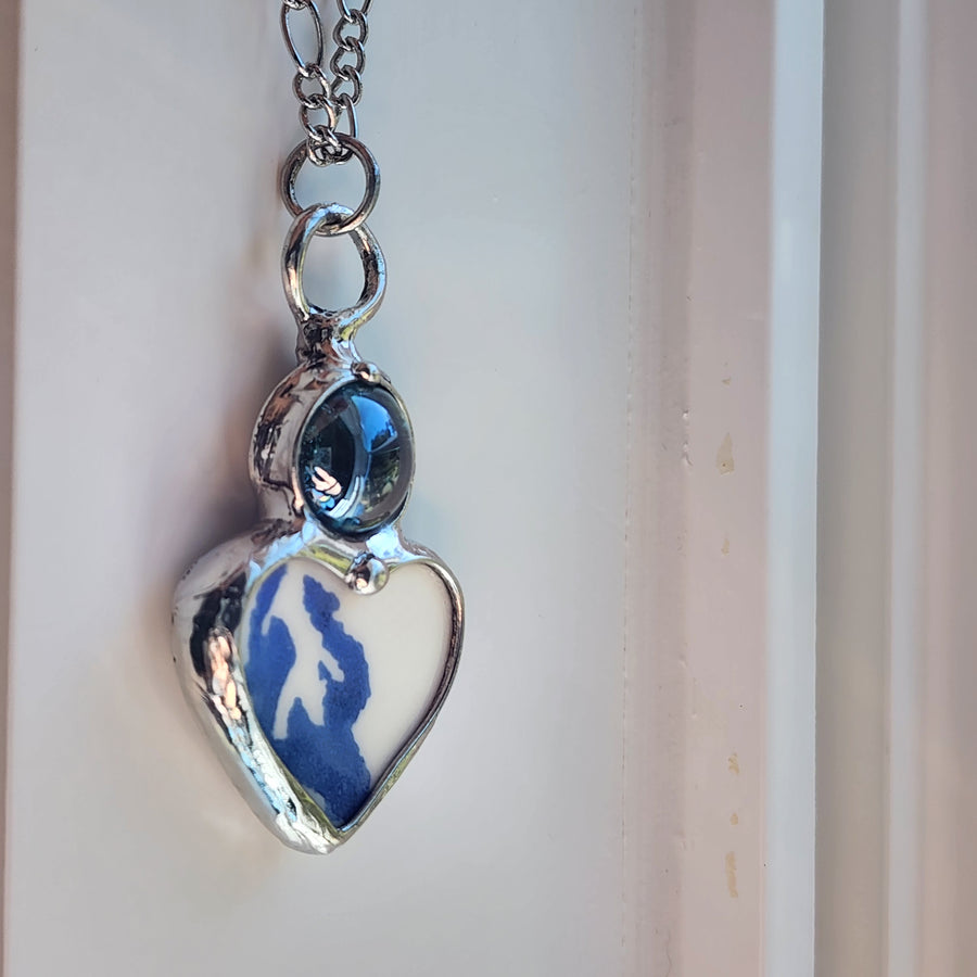 Blue & White Repurposed China Heart - SOLD