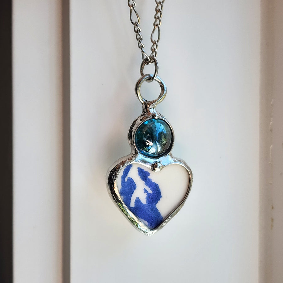 Blue & White Repurposed China Heart - SOLD