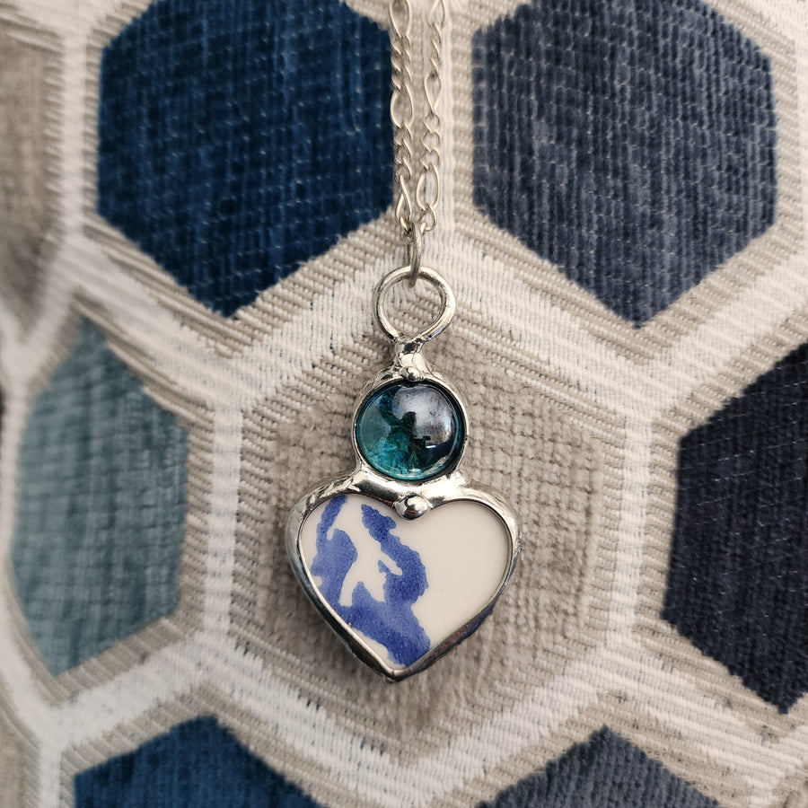 Blue & White Repurposed China Heart - SOLD