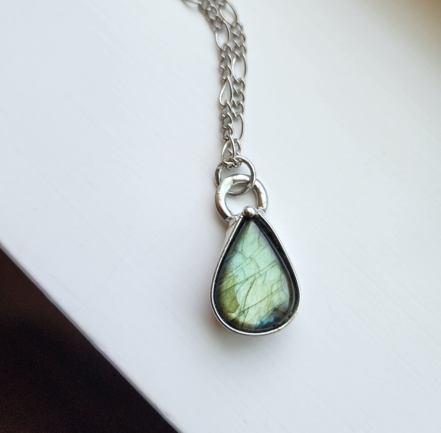 Labradorite Pendant Necklace, Pear Shape and Great Flash - SOLD