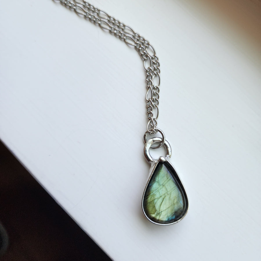 Labradorite Pendant Necklace, Pear Shape and Great Flash - SOLD