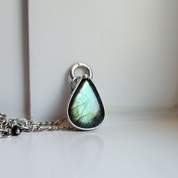 Labradorite Pendant Necklace, Pear Shape and Great Flash - SOLD