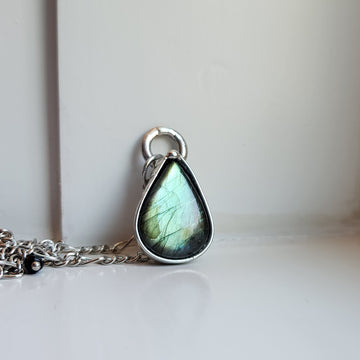Labradorite Pendant Necklace, Pear Shape and Great Flash