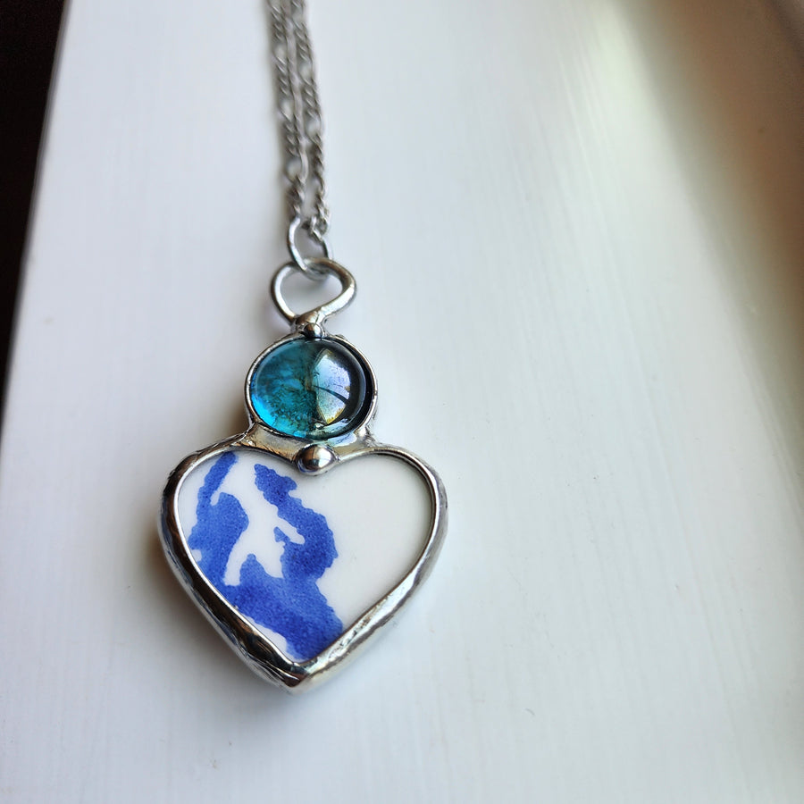 Blue & White Repurposed China Heart - SOLD