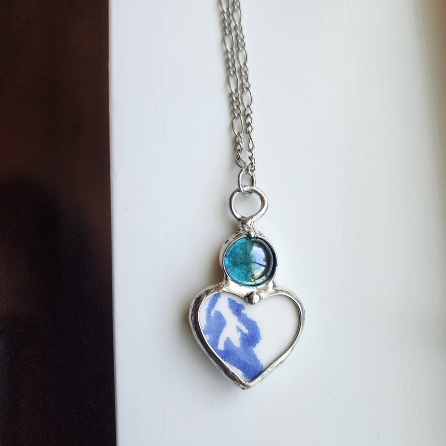 Blue & White Repurposed China Heart - SOLD