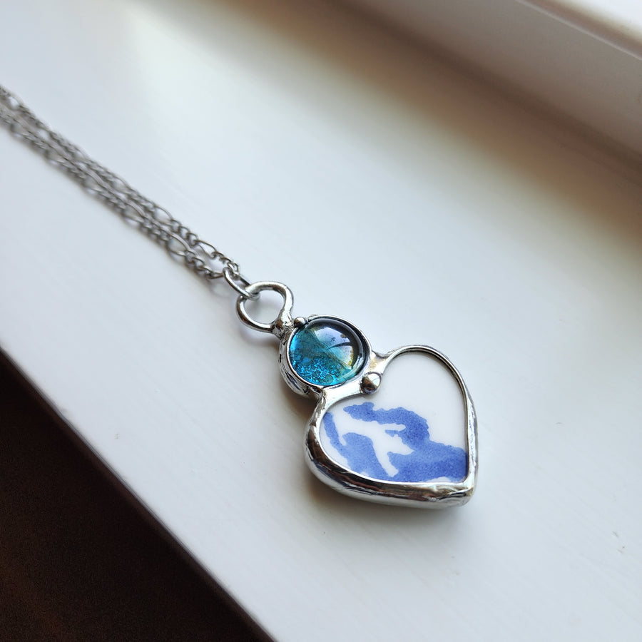 Blue & White Repurposed China Heart - SOLD