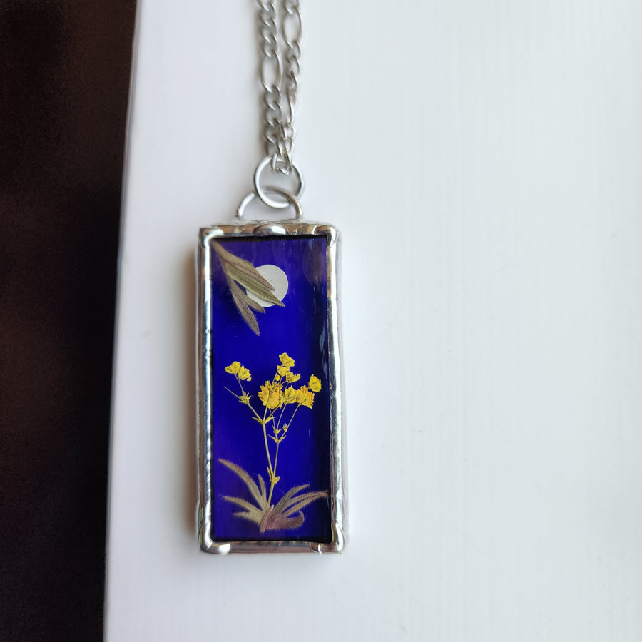 Real Pressed Flower Jewelry, Stained Glass, Full Moon Series B