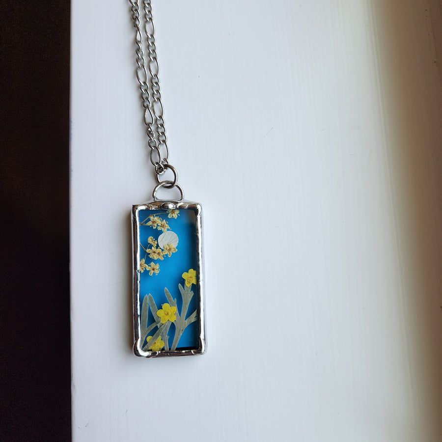 Real Pressed Flower Jewelry, Stained Glass, Full Moon Series C - SOLD