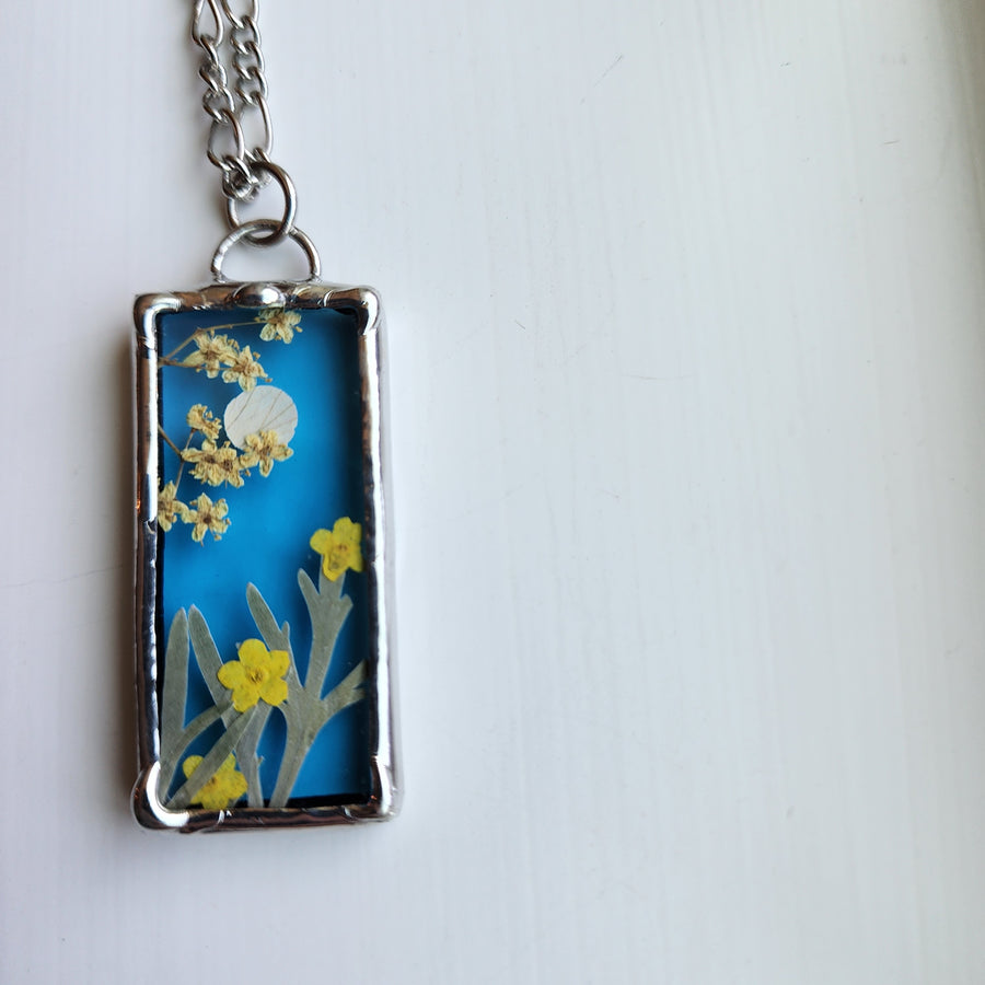 Real Pressed Flower Jewelry, Stained Glass, Full Moon Series C