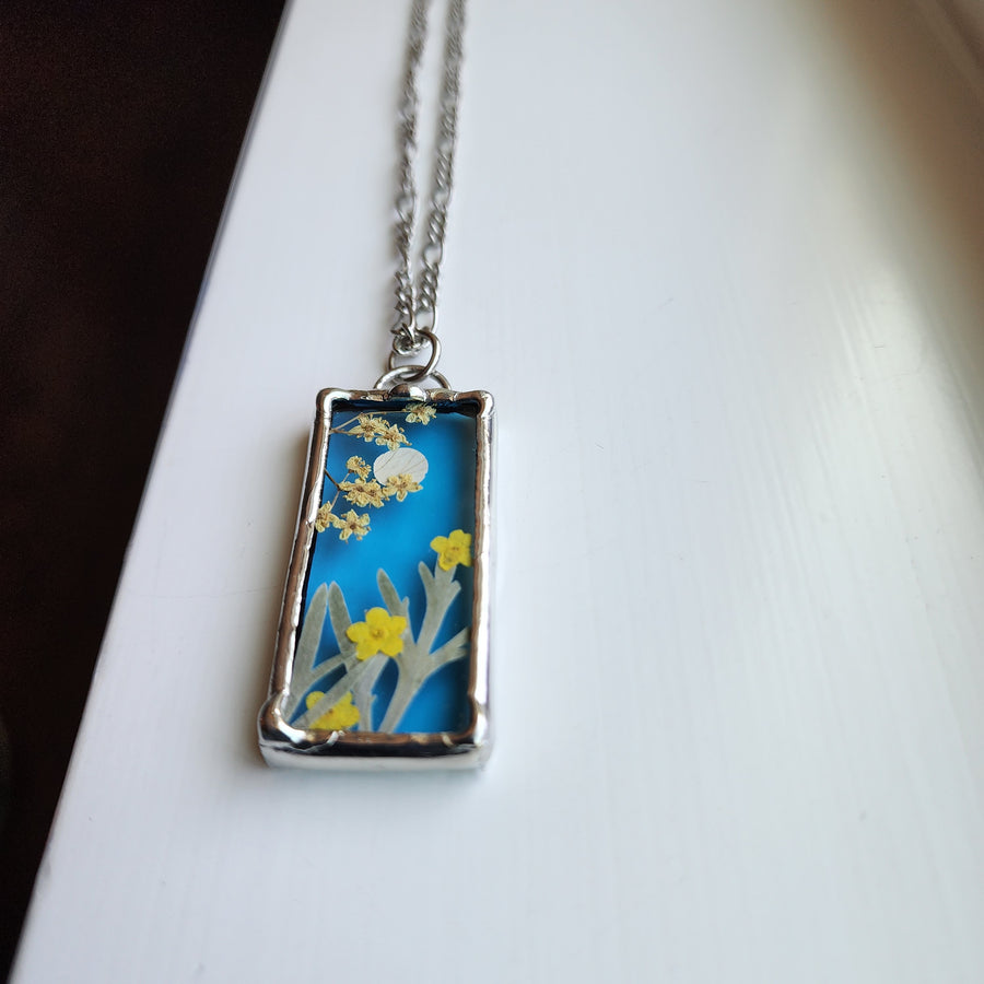 Real Pressed Flower Jewelry, Stained Glass, Full Moon Series C - SOLD