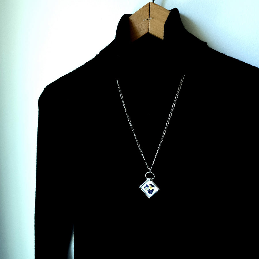 SOLD - Real Pressed Flower Jewelry, Violas, Stained Glass
