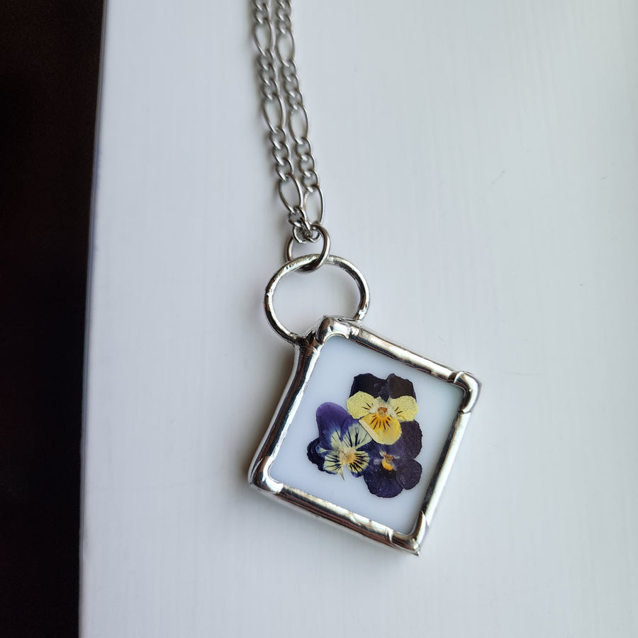 SOLD - Real Pressed Flower Jewelry, Violas, Stained Glass
