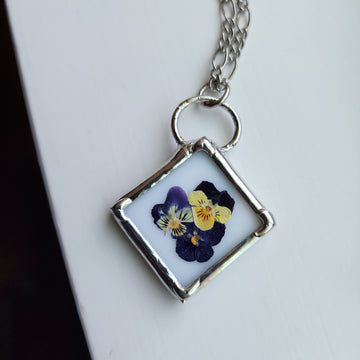 Real Pressed Flower Jewelry, Violas, Stained Glass