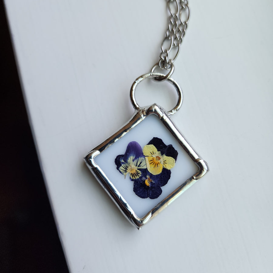 SOLD - Real Pressed Flower Jewelry, Violas, Stained Glass