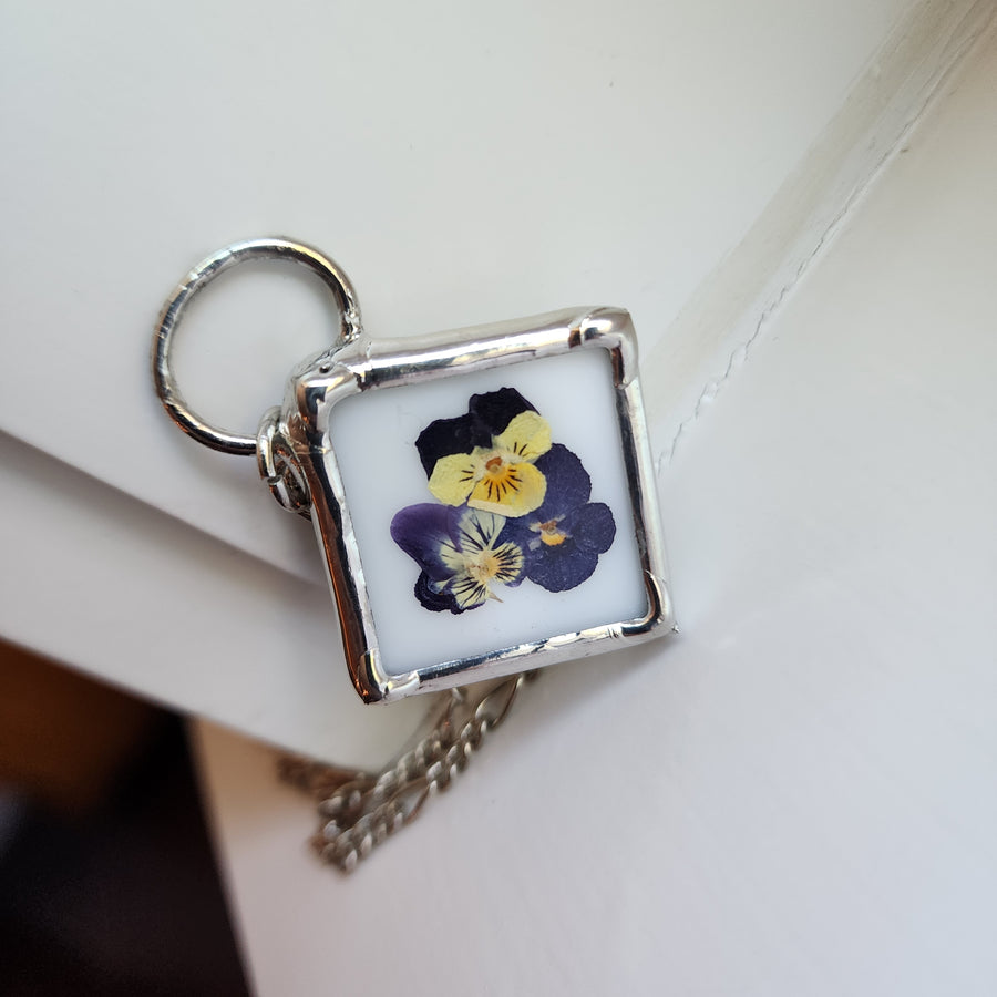 SOLD - Real Pressed Flower Jewelry, Violas, Stained Glass