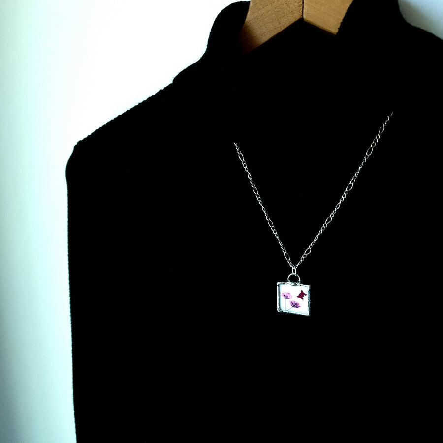 Real Pressed Flower Jewelry, Pinks, Stained Glass - SOLD