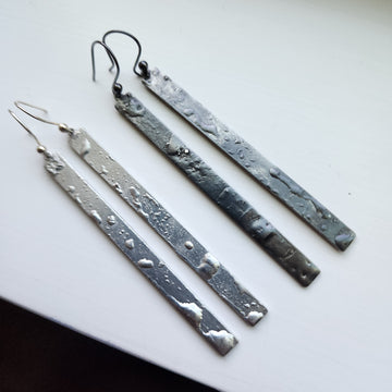 Long, Bar Earrings, Gunmetal or Silver Finish, Sterling Ear Wires