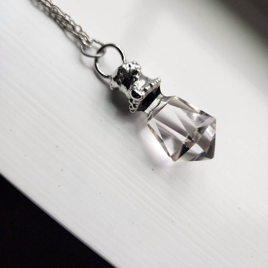 Vintage Perfume Stopper Pendant Necklace, Faceted Glass - SOLD