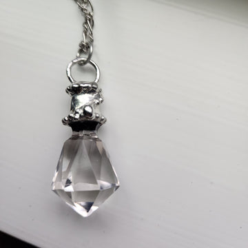 Vintage Perfume Stopper Pendant Necklace, Faceted Glass