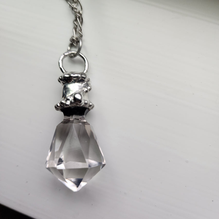 Vintage Perfume Stopper Pendant Necklace, Faceted Glass - SOLD