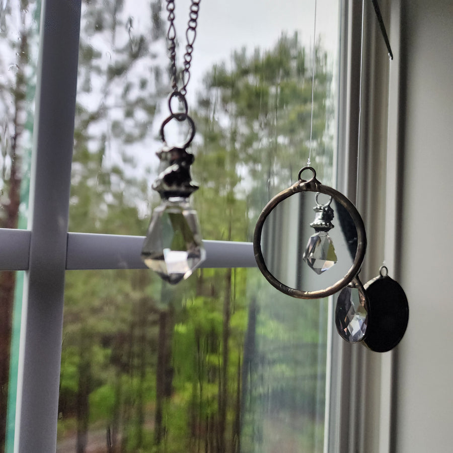 Vintage Perfume Stopper Pendant Necklace, Faceted Glass - SOLD