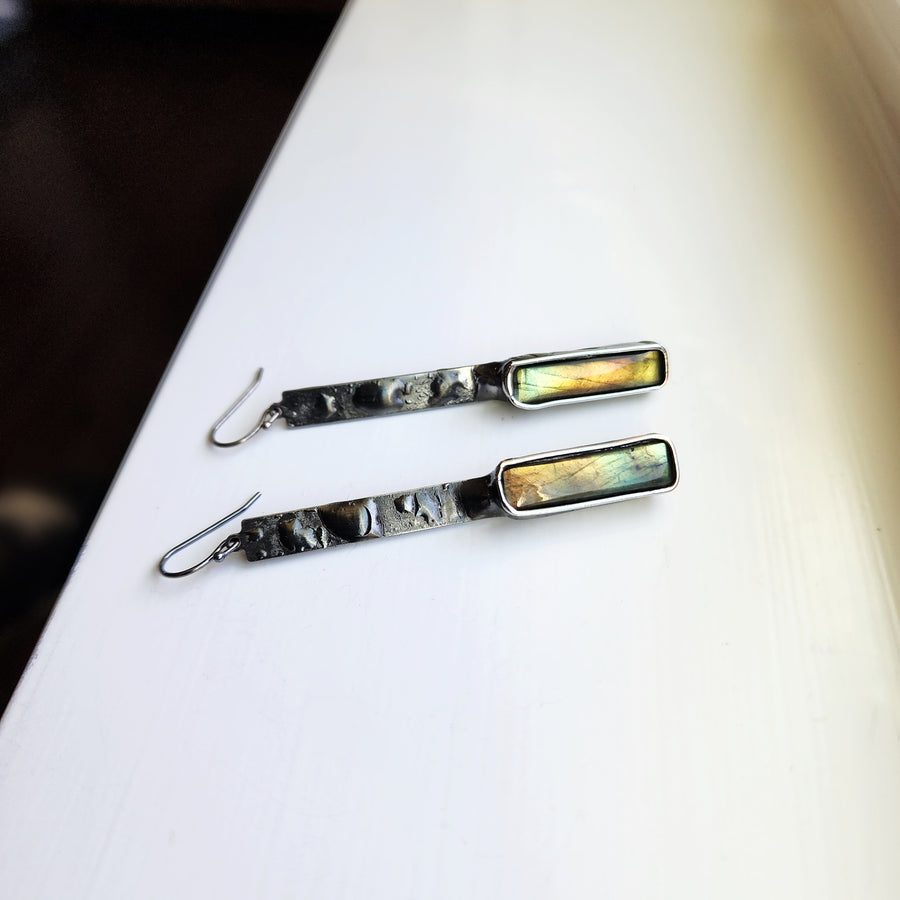 Artisan Made, Long Labradorite Bar Earrings