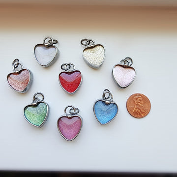 Small Glitter Glass Heart Charm