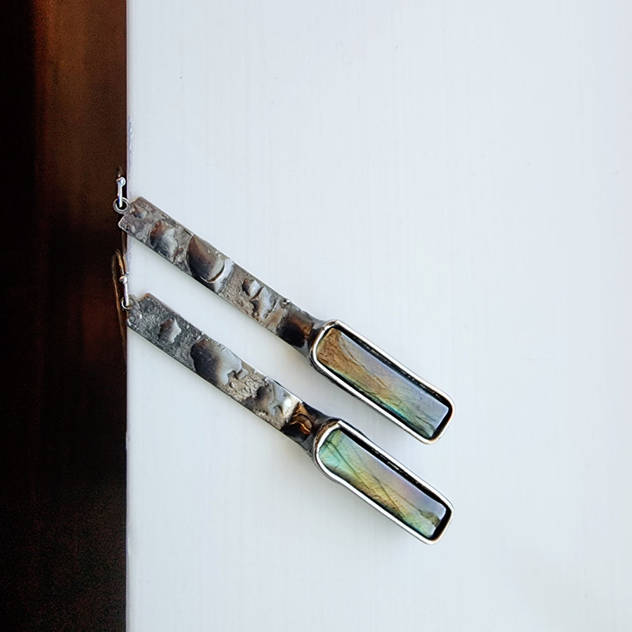 Artisan Made, Long Labradorite Bar Earrings - SOLD