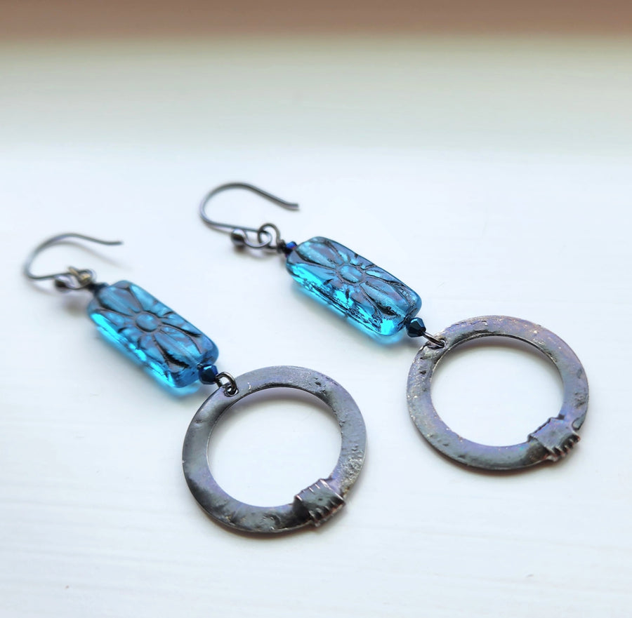 Handmade Boho Blue Beaded Earrings
