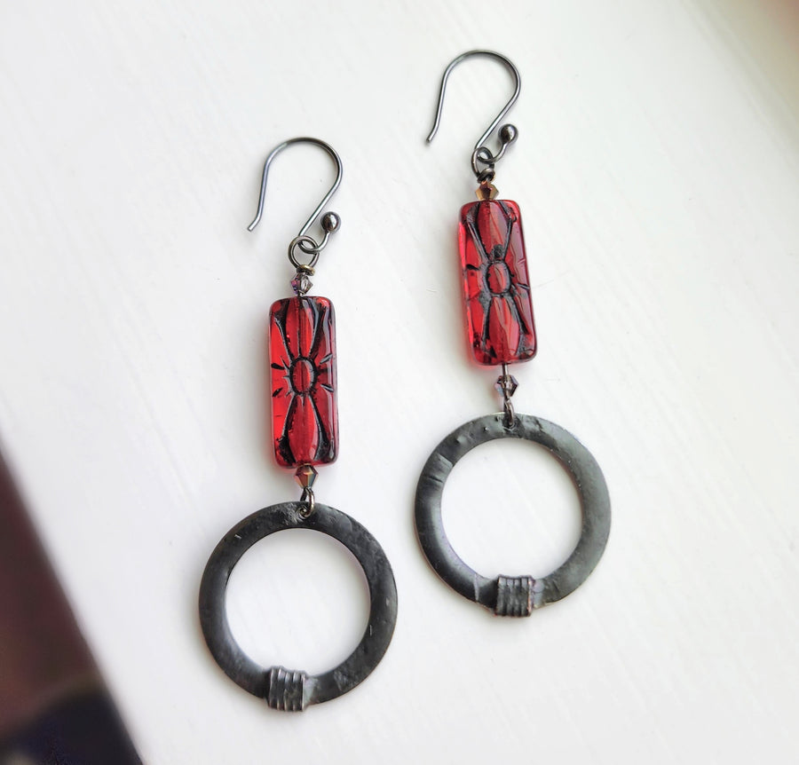 Handmade Boho Red Beaded Earrings