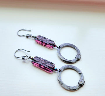 Handmade Boho Purple Beaded Earrings