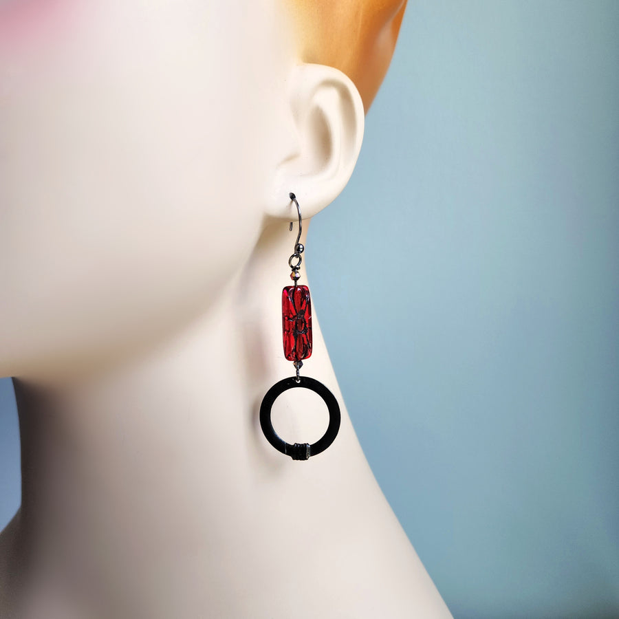 Handmade Boho Red Beaded Earrings - SOLD