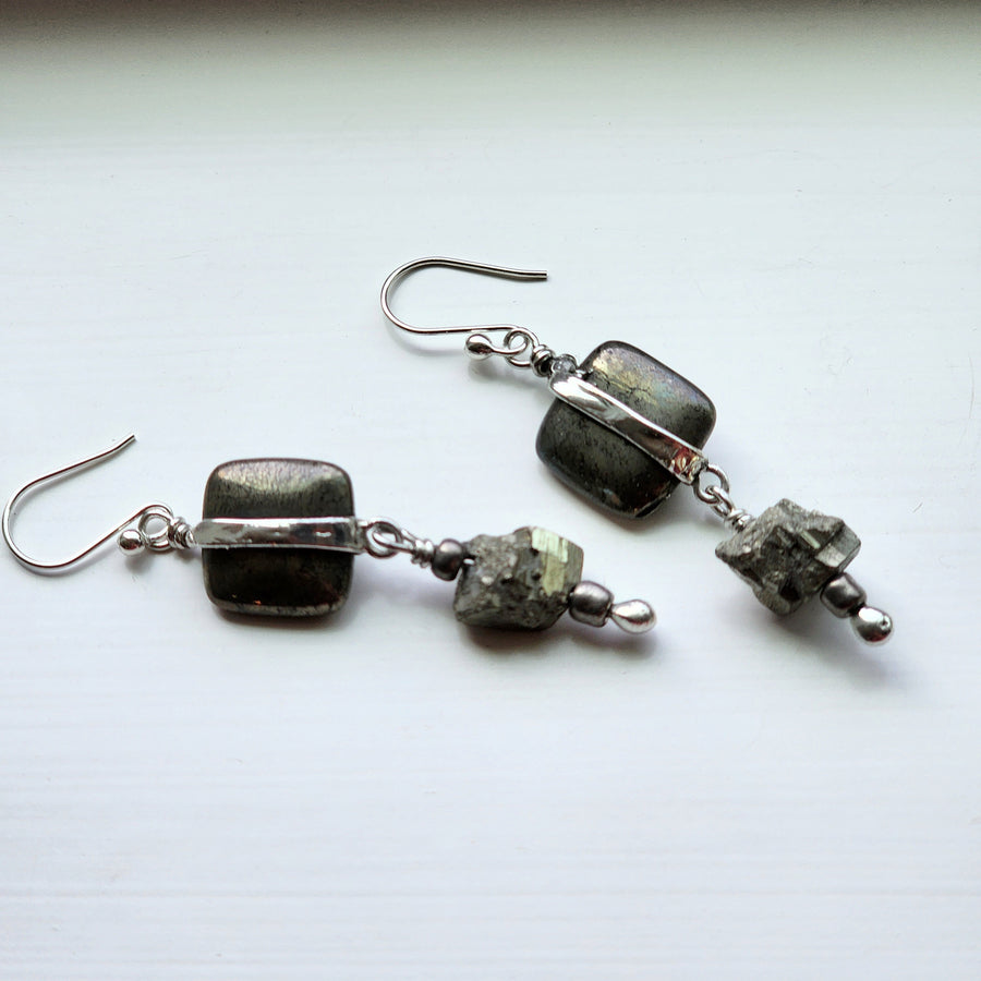 Handmade Gemstone Earrings, Pyrite Earrings