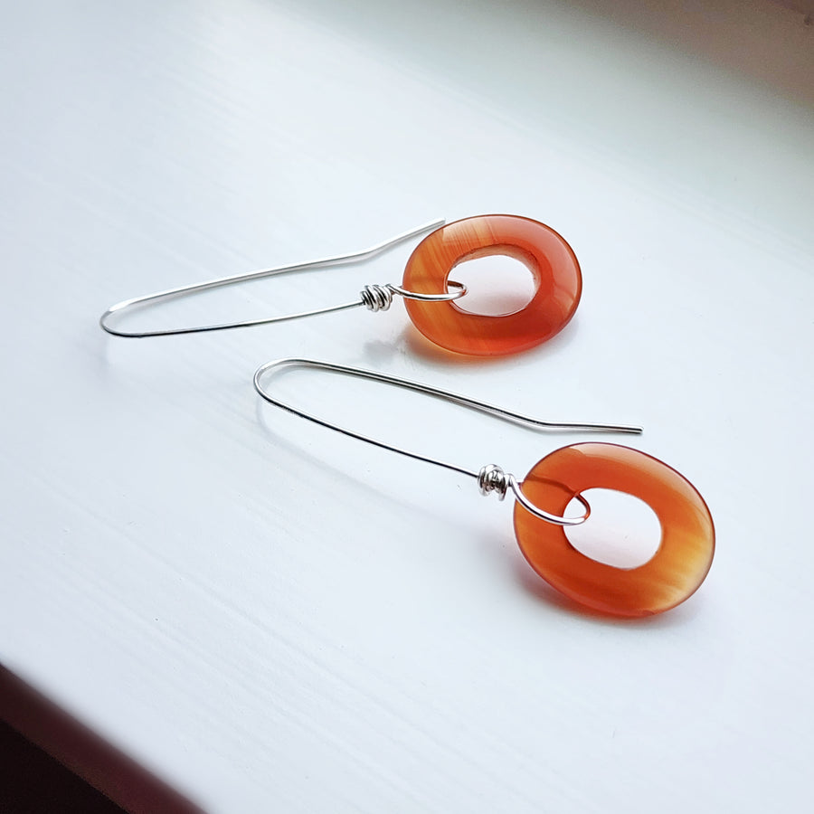 Long Handmade Gemstone Earrings, Red Carnelian