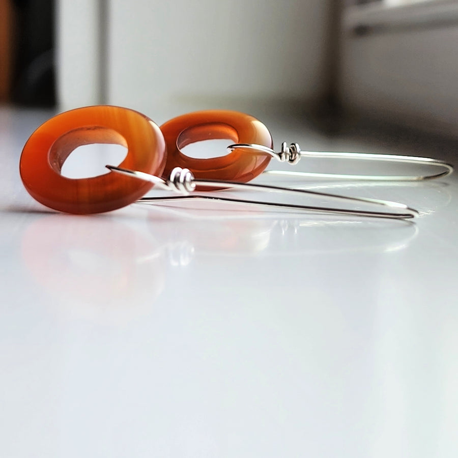 Long Handmade Gemstone Earrings, Red Carnelian