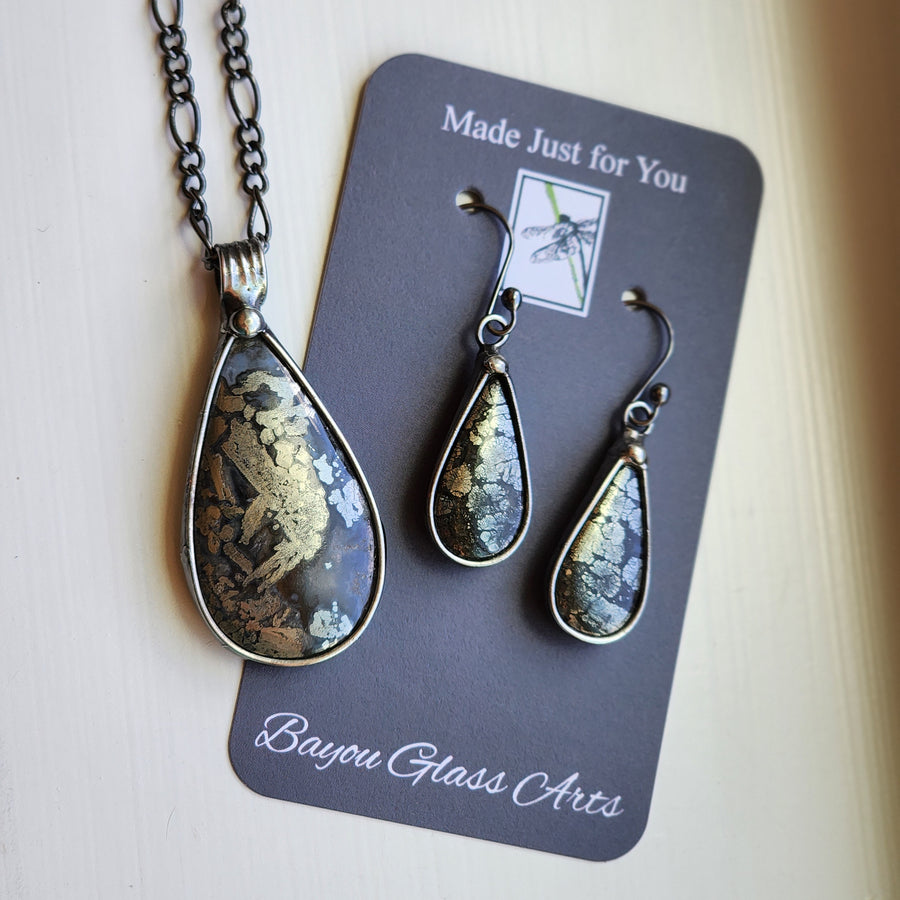 Monochromatic Jewelry Set, Marcasite Pear Earrings and Pendant Necklace - SOLD