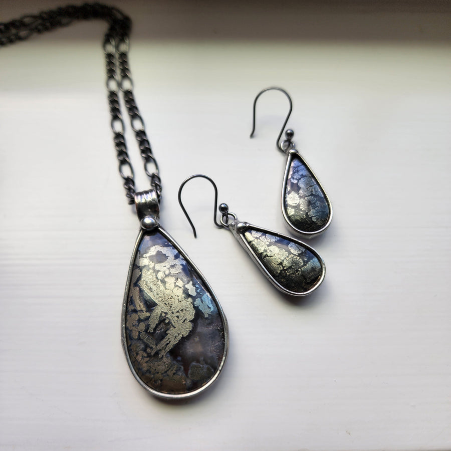 Monochromatic Jewelry Set, Marcasite Pear Earrings and Pendant Necklace - SOLD