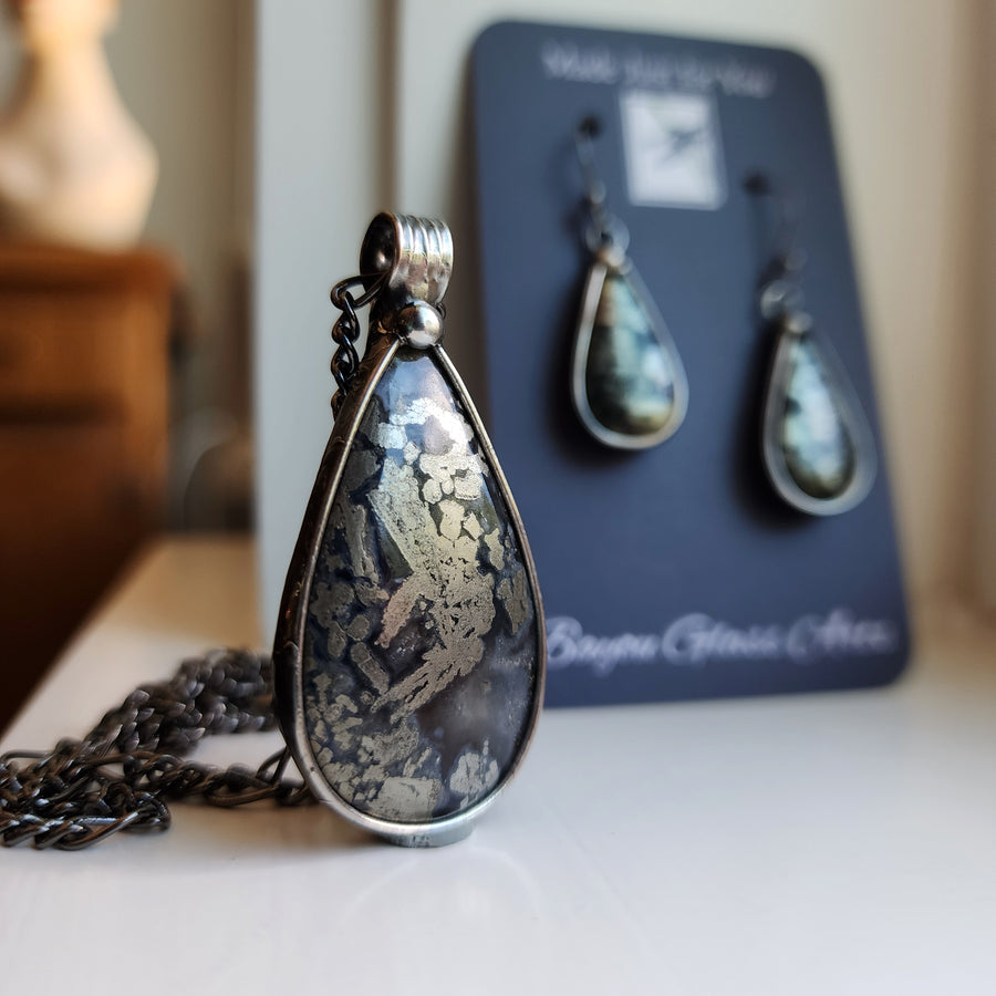 Monochromatic Jewelry Set, Marcasite Pear Earrings and Pendant Necklace - SOLD