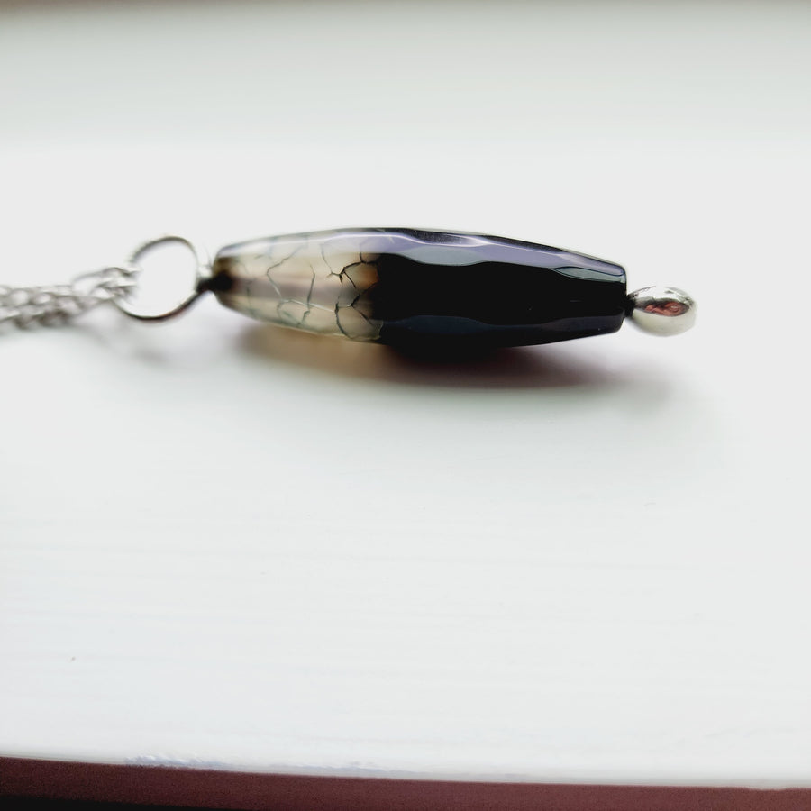 SOLD - Agate Column Bead Pendant Necklace for Men
